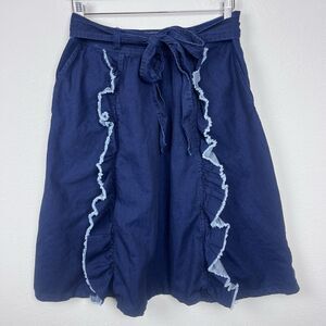 Maeve Anthropologie Skirt Womens Six Mid Denim Chambray Ruffle Western Boho Blue